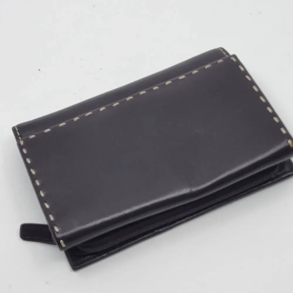 Vintage Beautiful genuine leather women's bifold wallet. Dark Brown